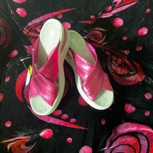 Hot Pink Metallic Wedge Sandals